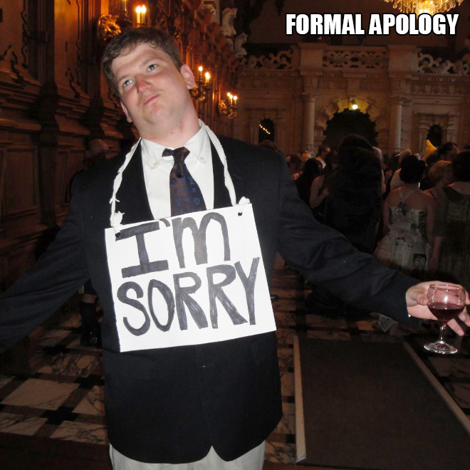 Formal apology costume.