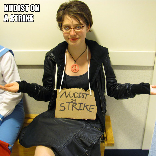 Nudist on a strike costume.