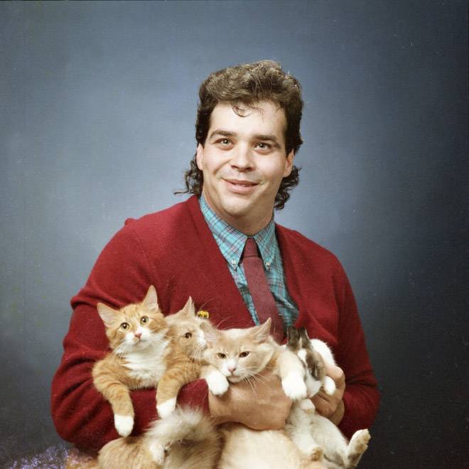 Awkward photo with cats.