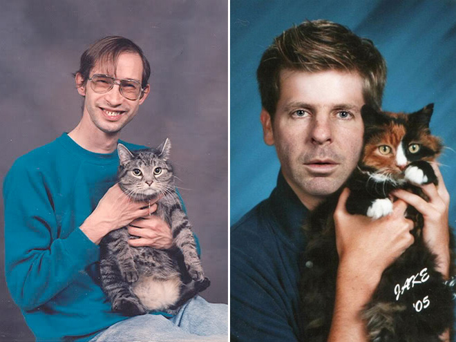Awkward guys posing with their cats.