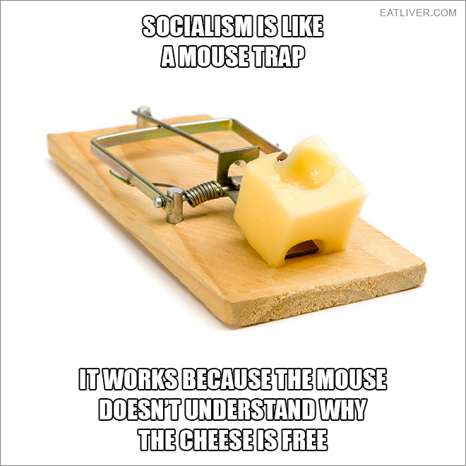Socialism works because the mouse doesn't understand why the cheese is free.