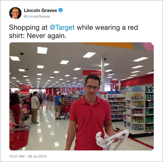 Shopping at Target while wearing a red shirt: never again!