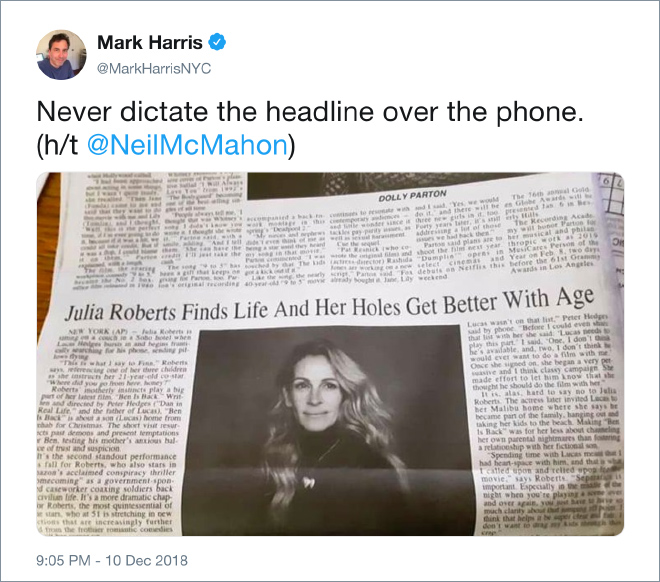 Never dictate the headline over the phone.