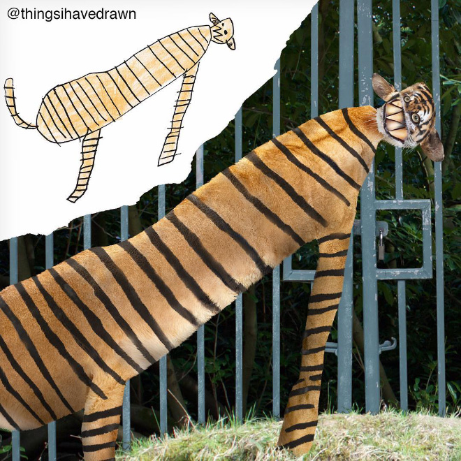 Tiger doodle recreated as a real living thing.