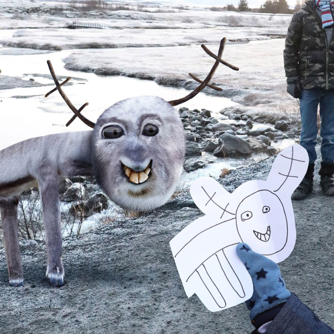 Reindeer doodle recreated as a real living thing.
