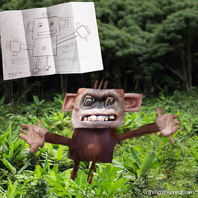 Monkey doodle recreated as a real living thing.