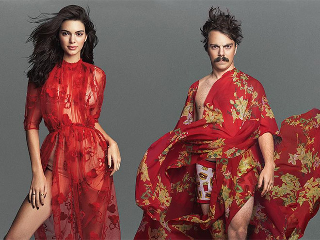 Kendall Jenner and Kirby posing in red dresses.