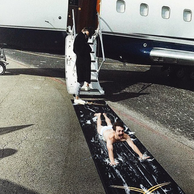 Kendall Jenner arriving via plane.