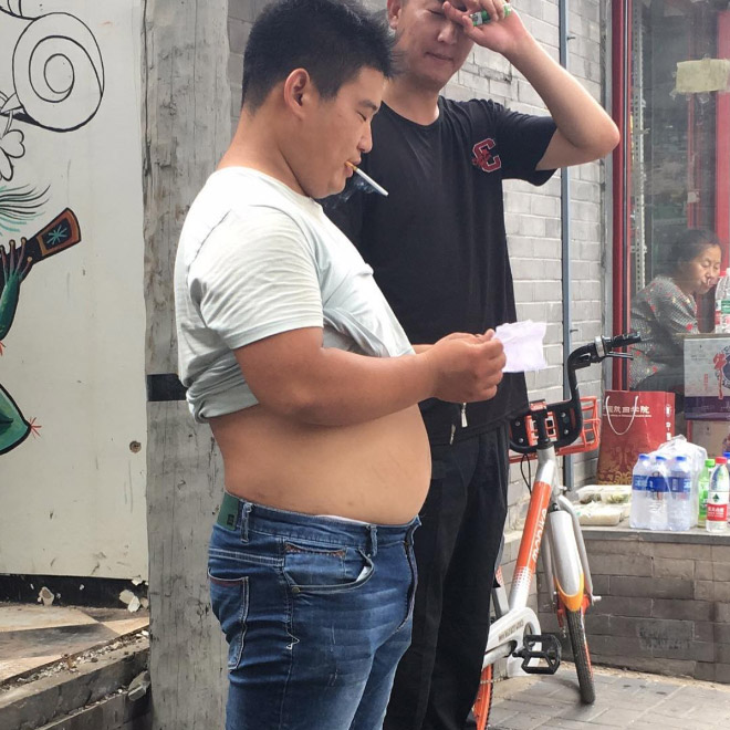 Man wearing a Beijing bikini.
