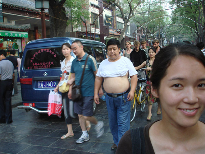 Guy wearing a Beijing bikini.