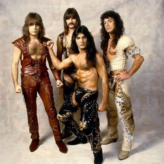 Hilarious weird heavy metal band photo.