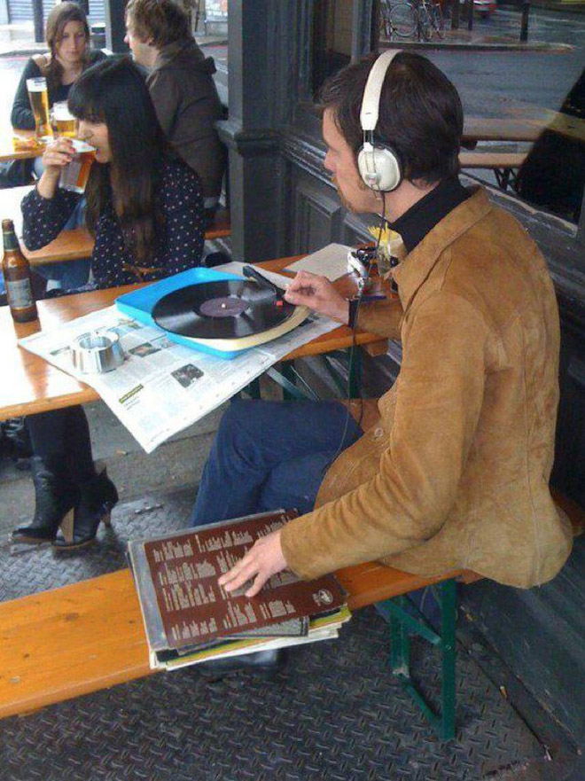 Hipster listening to music.