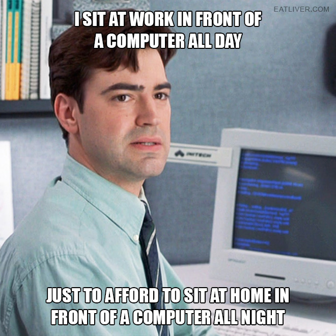 I sit at work in front of a computer all day just to afford to sit at home in front of a computer all night.