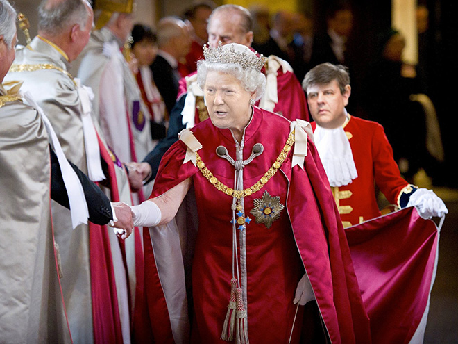 Donald Trump photoshopped as Queen of England.