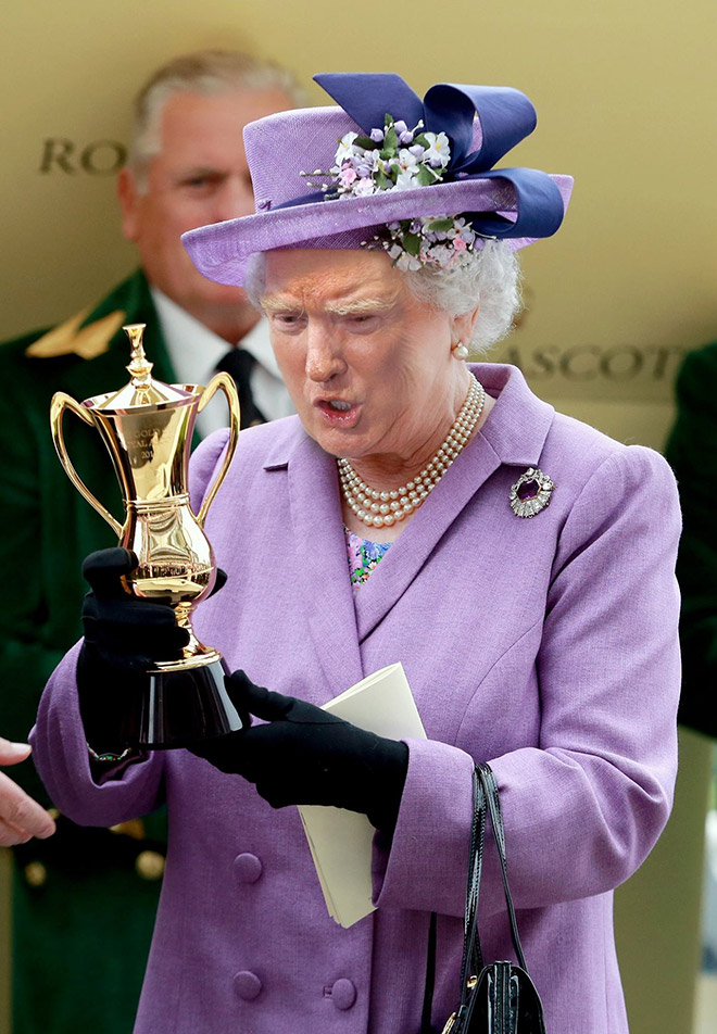 Donald Trump photoshopped as Queen of England.