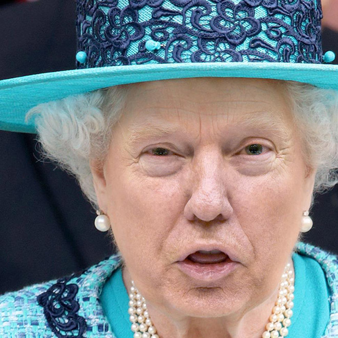 Donald Trump photoshopped as Queen of England.