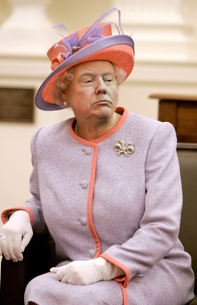 Donald Trump photoshopped as Queen of England.