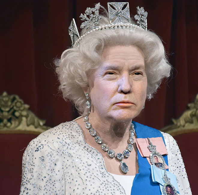 Donald Trump photoshopped as Queen of England.