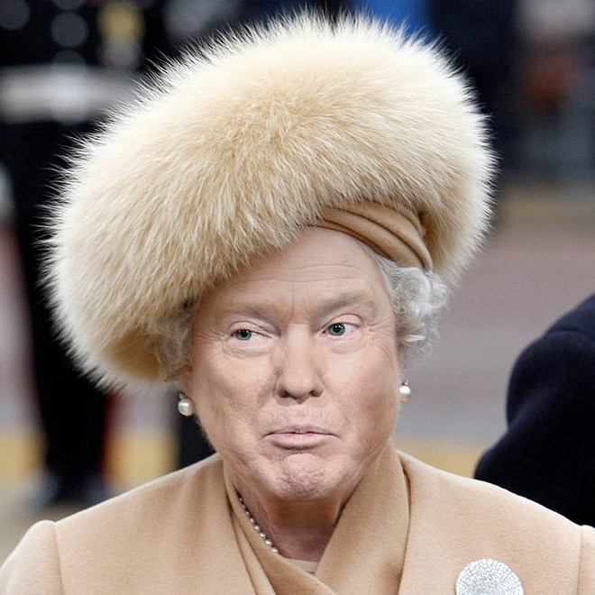 Donald Trump photoshopped as Queen of England.