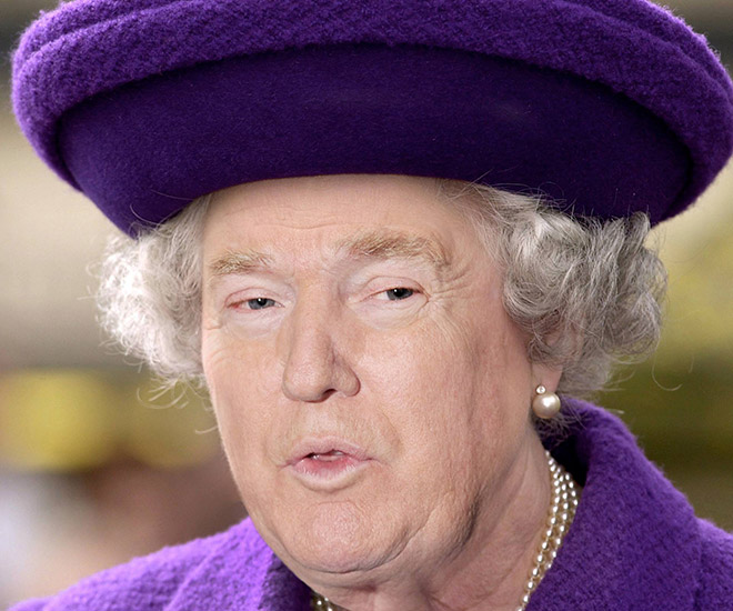 Donald Trump photoshopped as Queen of England.