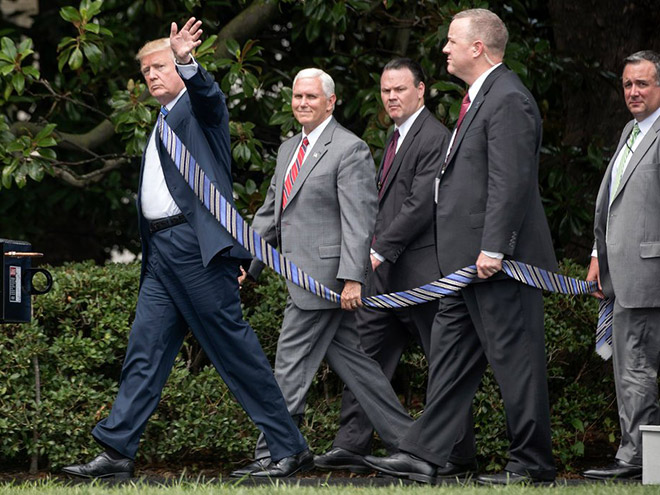 People are photoshopping Trump with extremely long tie to annoy the president.