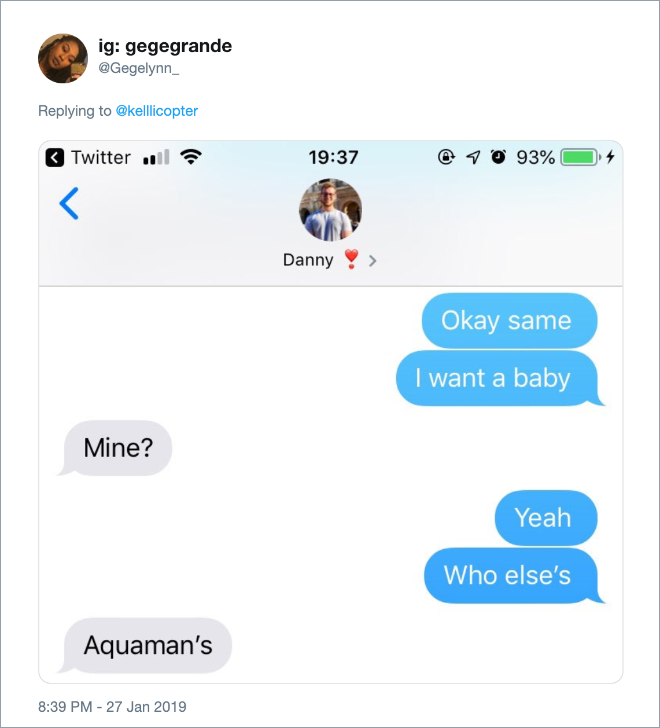 Brilliant answer to "I want a baby" text from girlfriend.