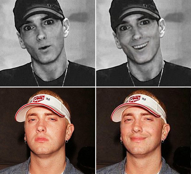 Eminem looks really creepy with a photoshopped smile.