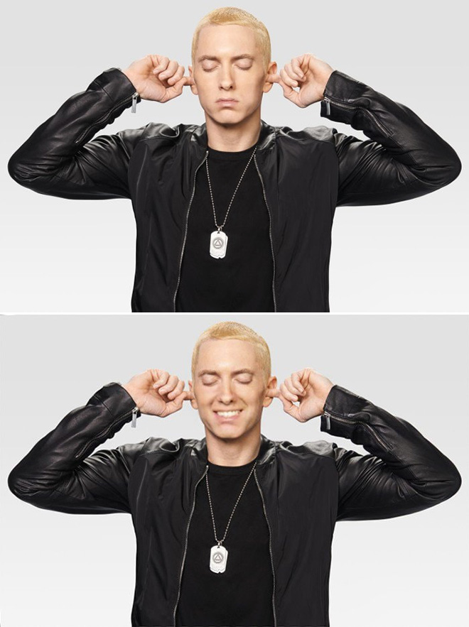 Eminem looks really creepy with a photoshopped smile.