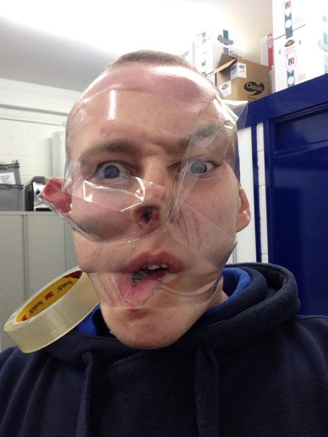 Invisible tape selfie.