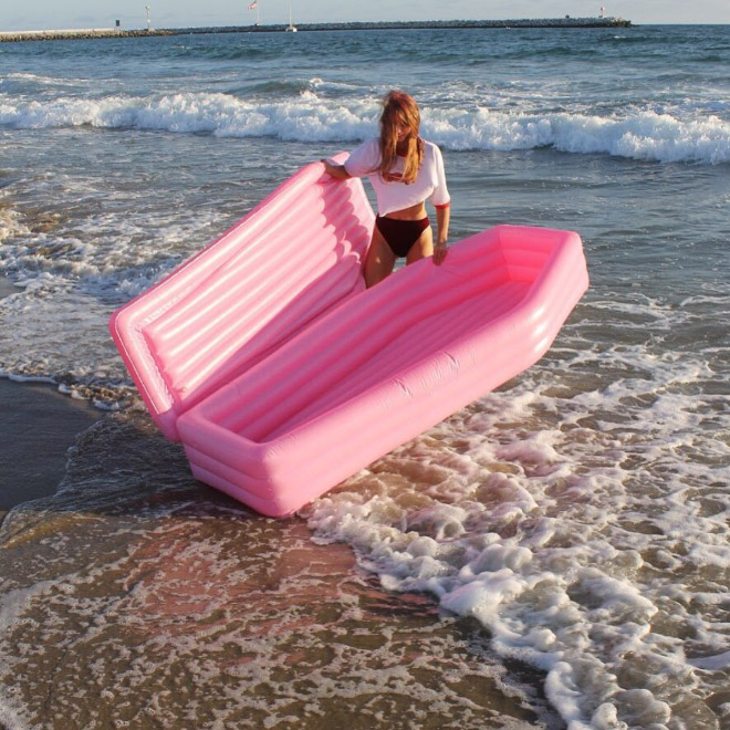 Just in time for Summer: pink coffin floatie.