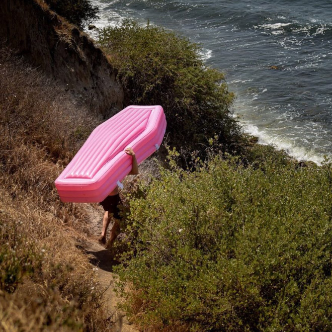 Just in time for Summer: pink coffin floatie.