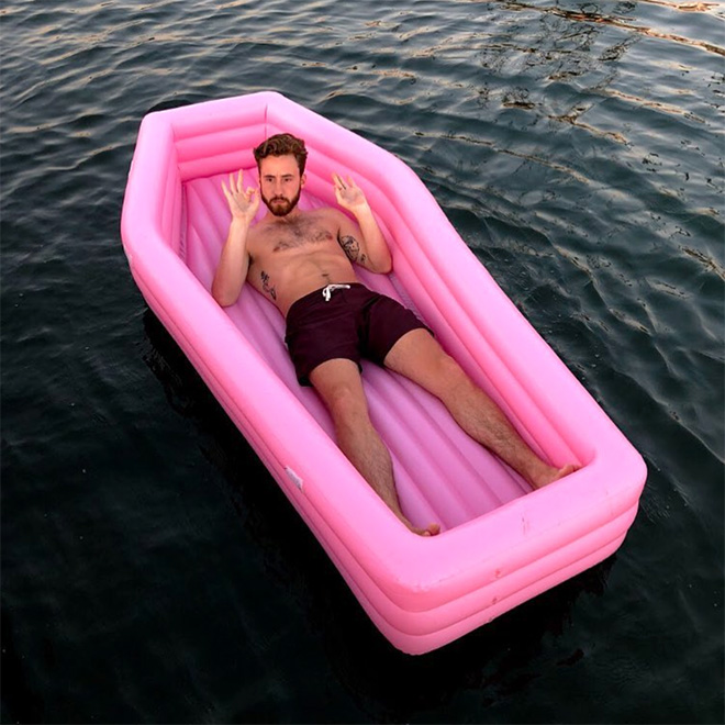 Just in time for Summer: pink coffin floatie.