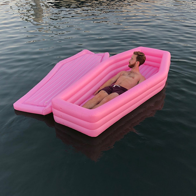 Just in time for Summer: pink coffin floatie.