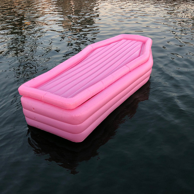 Just in time for Summer: pink coffin floatie.