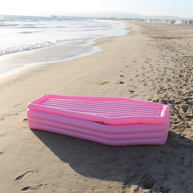 Just in time for Summer: pink coffin floatie.