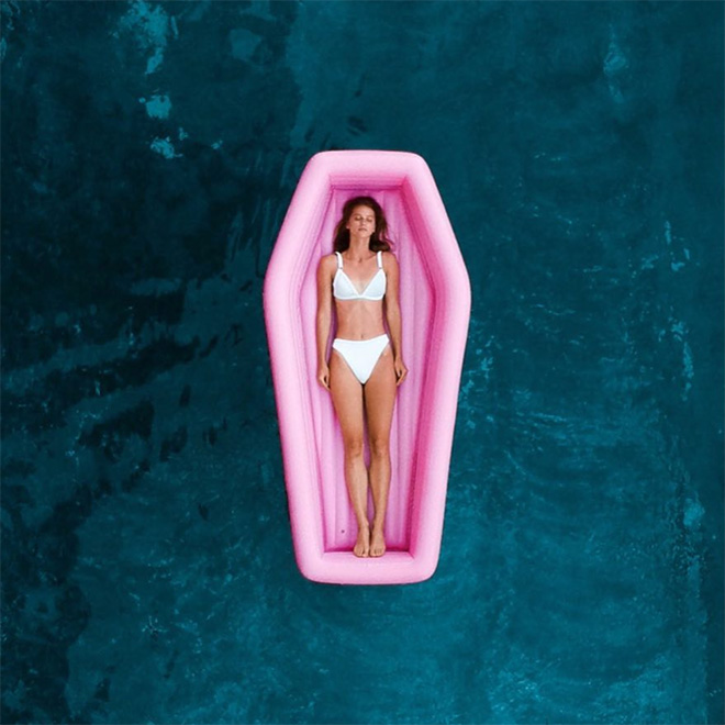 Just in time for Summer: pink coffin floatie.