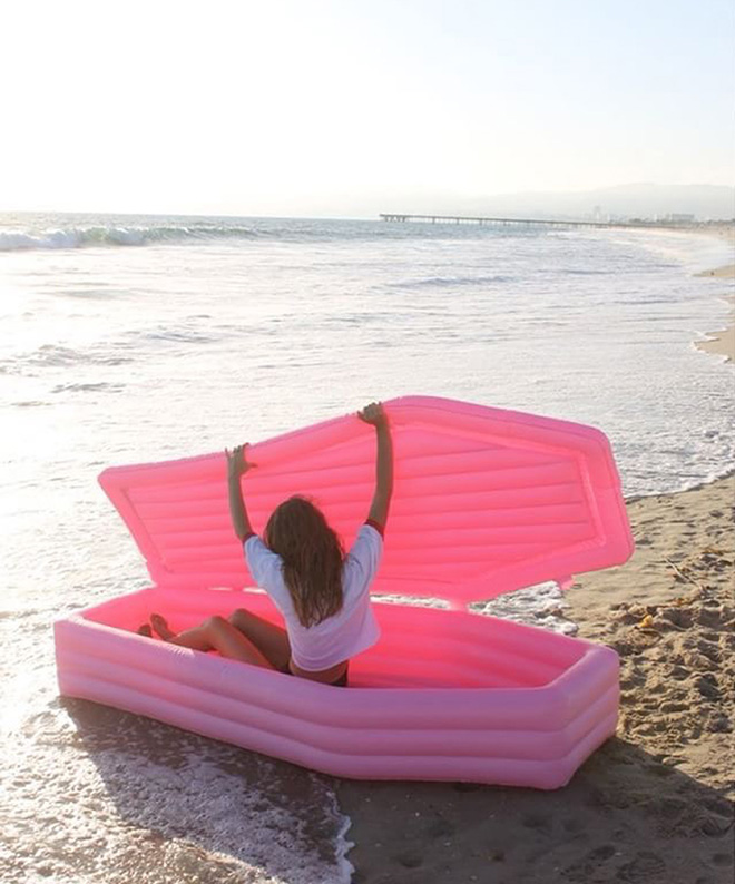 Just in time for Summer: pink coffin floatie.