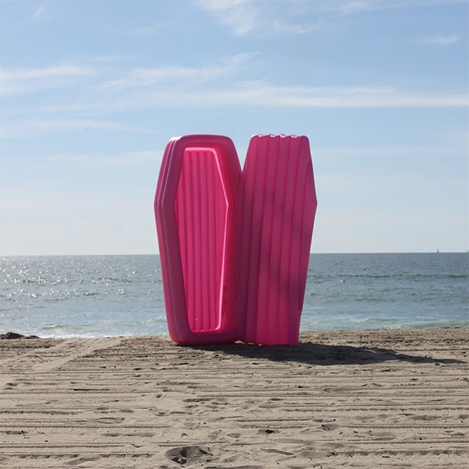 Just in time for Summer: pink coffin floatie.