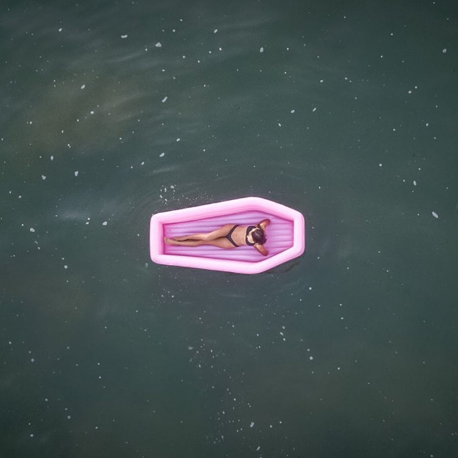 Just in time for Summer: pink coffin floatie.