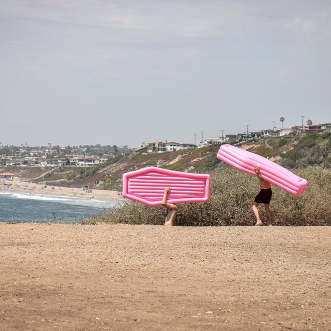 Just in time for Summer: pink coffin floatie.