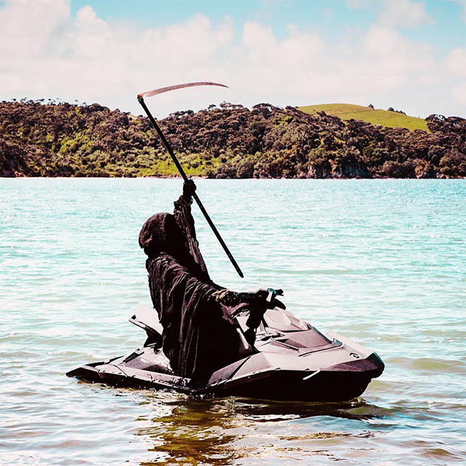 New Zealand's water safety mascot: The Swim Reaper.