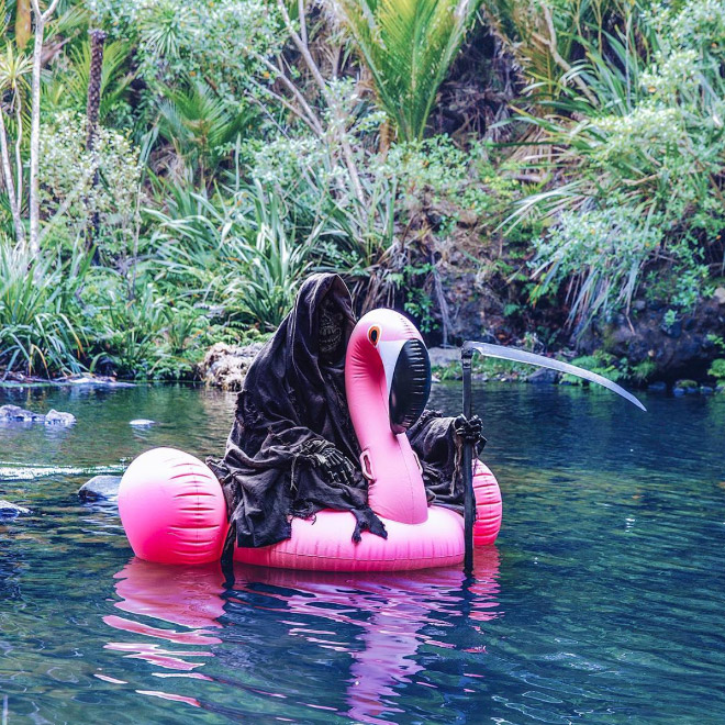 New Zealand's water safety mascot: The Swim Reaper.
