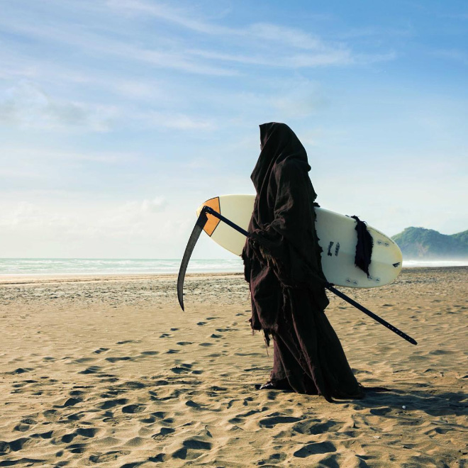 New Zealand's water safety mascot: The Swim Reaper.