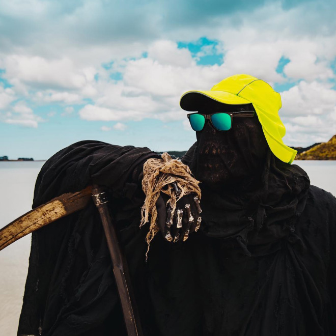 New Zealand's water safety mascot: The Swim Reaper.