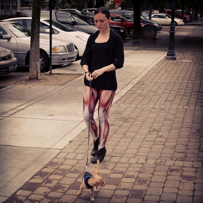 Muscle leggings: weird fashion choice.