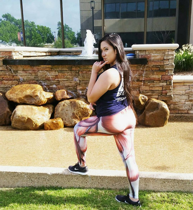 Muscle leggings: weird fashion choice.