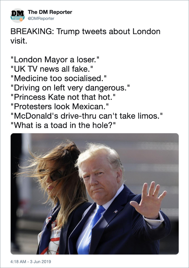 Twitter jokes about Trump visiting the UK.