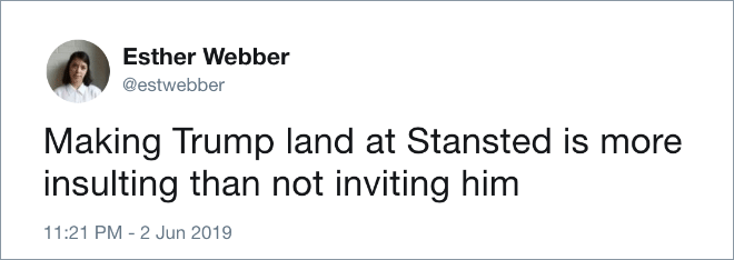 Twitter jokes about Trump visiting the UK.