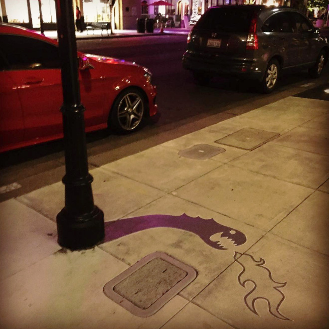 Fake shadow painted by a street artist to confuse people.