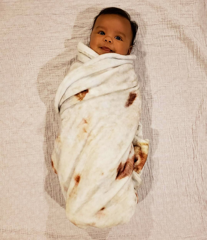 Funny blanket that looks like a burrito.